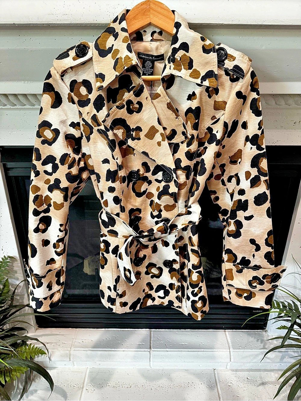 🆕 Marina Luna Animal Print Blazer in Brown & Black Size Medium 92% Silk